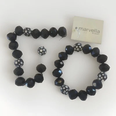 2 Marbella by Monet Black Crystal & Rhinestone BeadStretch Bracelet BEADS ONLY - Image 1 of 4