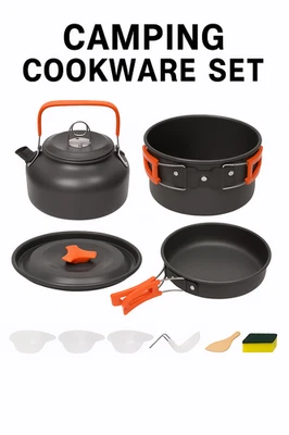 Camping Cookware Kit Hiking Picnic Cooking Pot Pan Set Outdoor Portable Kettle - Image 1 of 4