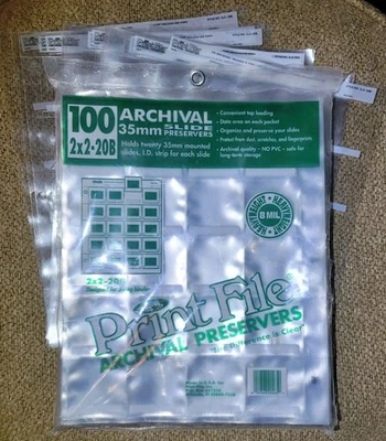 100+ Print File 35mm Archival Slide Preservers 2x2-20B Negative Heavywight 8 MIL - Image 1 of 2