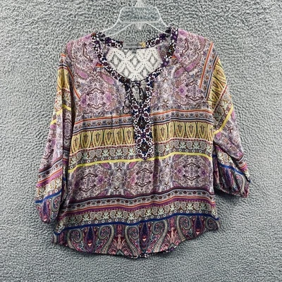 Top Campesino Boho Figueroa Y Flor Mujer M Colorido Paisley Hippie Festival Foto 1 de 4