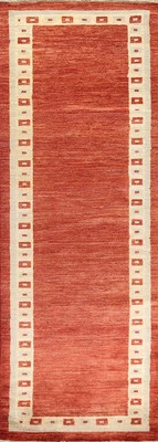 Handgeknüpft Orange/Rot Geometrisch Gabbeh Stil Teppich Läufer 0.9x3m Flur - Bild 1 von 4