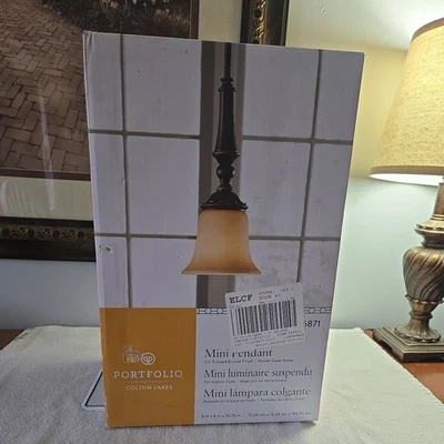 Lámpara de iluminación de techo de vidrio texturizado bronce envejecido mini colgante MODELO 34798 Foto 1 de 3