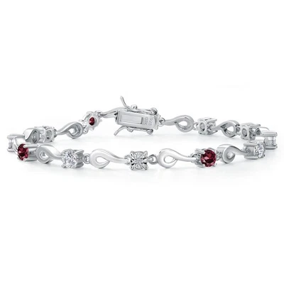 Brazalete de plata de ley 925 granate rodolita rojo diamante cultivado en laboratorio E-F de 2,85 quilates Foto 1 de 4