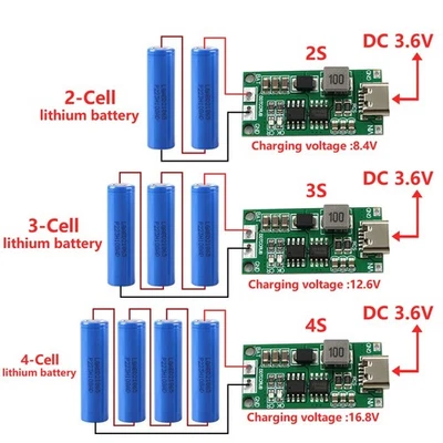 2S 3S 4S 1A,2A,4A Type-C Dc 3.7V 5V Naar 8.4V 12.6V 16.8V Step-Up Boost Lipo - Bild 1 von 4