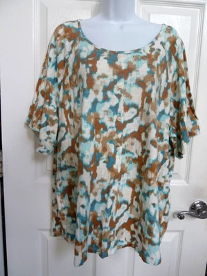 Pullover DENIM & CO. PLUS Talla 2X Botón Imitación Top Colorido Artístico Foto 1 de 4