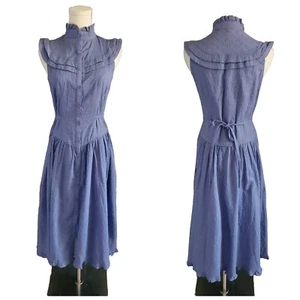 Pamela Love Midi Dress Small Cotton Blue Eyelet Embroidered Button Front - Picture 1 of 10