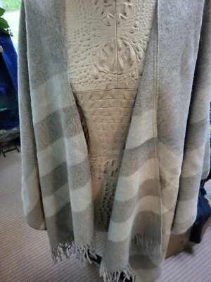 NWT Eileen Fisher Undyed Alpaca Blanket Stripe Serape In Dark Pearl One Size - Image 1 of 4