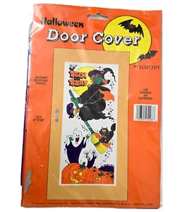 Hartin Halloween Door Cover Plastic Witch Ghost Black Cat Pumpkin Vintage 90s - Picture 1 of 4