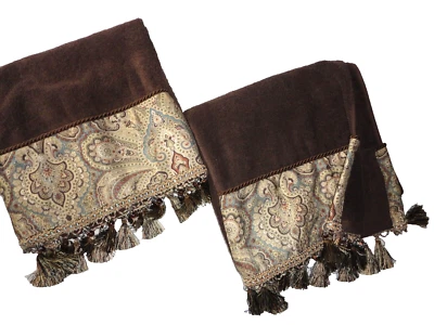 CROSCILL MARRÓN VERDE AZULADO DORADO PAISLEY CUENTAS DECORATIVAS (2) TOALLAS DE BAÑO 27X48 Foto 1 de 4