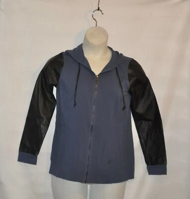 Linea Leisure by Louis Dell'Olio Zip Hoodie w/ Faux Leather Sleeves Size S Blue - Image 1 of 2