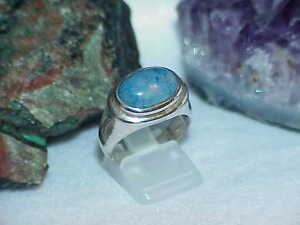 Sterling Silver Men's Blue Sodalite Cabochon Band Ring Sz 9 6.9 Gram Vintage