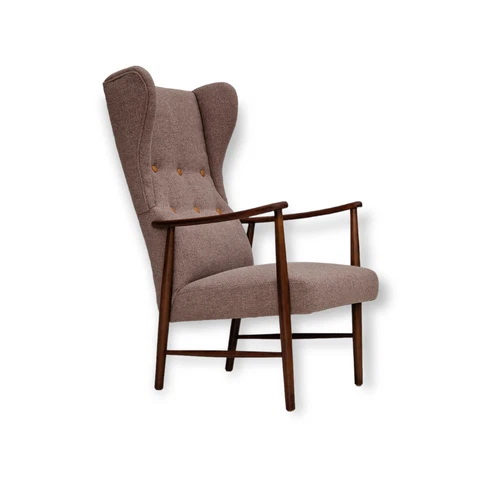 1960s, Swedish design, refurbished high-back armchair, furniture wool Cover