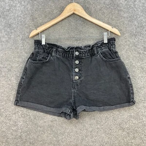 Only Womens Shorts Size L Large Black Denim Elastic Waist Loose Cotton 31009 - Picture 1 of 12