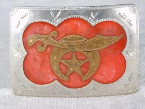 Vintage 1970's Masonic Shriner R&B Colorado German Silver Western Buckle - Picture 1 of 7