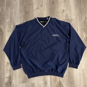 Perry Ellis America Pullover Windbreaker Mens L Blue V-Neck Long Sleeve - Picture 1 of 10