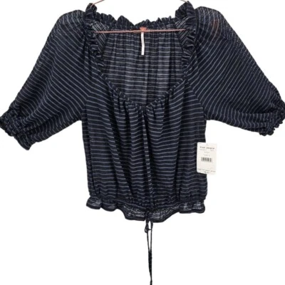 Top tejido a rayas con volantes Free People S Dorothy para mujer negro nuevo con etiquetas Foto 1 de 4