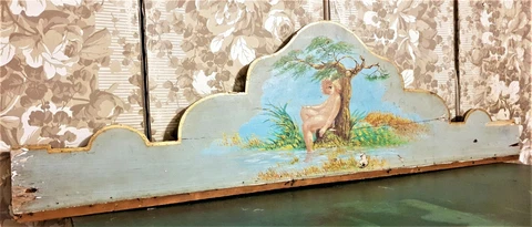Child river painting over door pediment - Antique french architectural salvage Cover