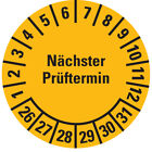 Prfplakette Nchster Prftermin, 26-31, gelb, Folie ablsbar,  30mm, 18Stk/Bog