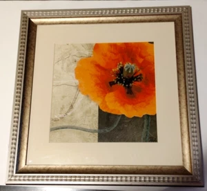 Orange Poppy Flower Wall Art Framed + Matted Ready to Hang 20 x 20 Signed - Picture 1 of 9