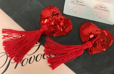 Agent Provocateur leather pasties red sequin HEART nipple covers NEW & stickers - Image 1 of 4