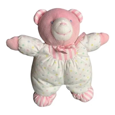 Oso de peluche rosa Edén Lovey sonajero cuerpo de lunares pies a rayas orejas 8" RARO Foto 1 de 4