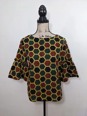 Anthropologie Eri + Ali Топ 3/4 Bell рукав повседневный соты акварели XS - Изображение 1 из 4