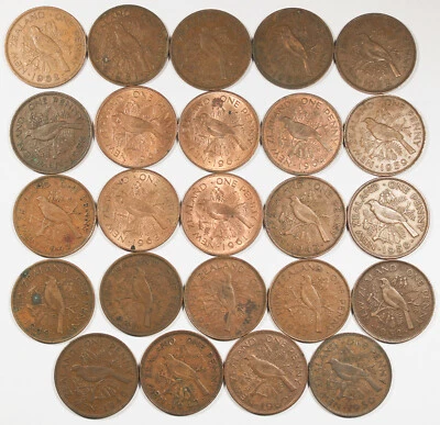 Lot of 24X NEW ZEALAND 1940-1964 1 Penny Copper Coins XF/AU/UNC KM# 24.1 #24.2 - Image 1 of 2