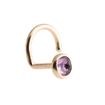 Tornillo nasal nariz relleno de oro 14K piedra amatista 3 mm 18-20 GA Foto 1 de 4