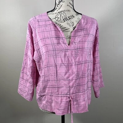 Top Shamask Manga 3/4 Cordón Cintura Estampado 100% Seda Talla 1 XS Hecho en EE. UU. Foto 1 de 4