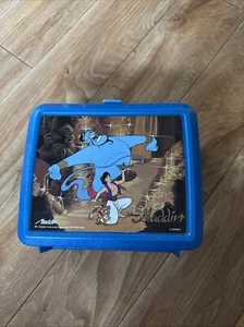 Vintage 1990's Disney Aladdin & Genie Blue Glitter Plastic Lunchbox w/ Thermos - Picture 1 of 8