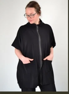 Bryn Walker Pip Poncho Womens Black Oversized Zip Front Cape Lagenlook Sz M - Picture 1 of 10