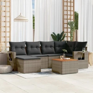 7-tlg. Garten-Sofagarnitur mit Kissen Grau Poly Rattan - Bild 1 von 11