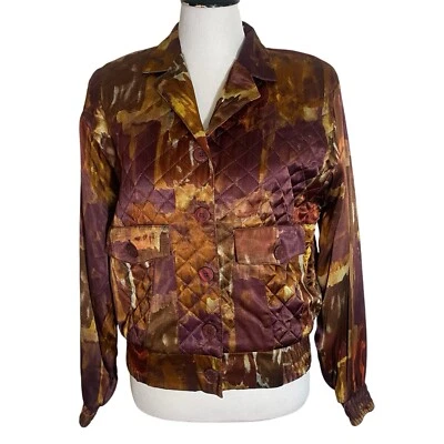 Vintage Cache Quilted Bomber Jacket Womens Small Wine Abstract USA 80's NOS - Image 1 of 4