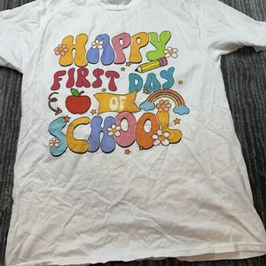 First Day Of School T-Shirt Womens Medium Back To School Happy White Top Cute - Picture 1 of 8