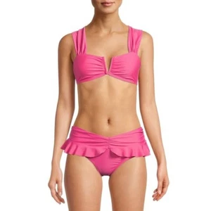 Time and Tru  2X (20-22W) Swimsuit Set 2pc V-wire Top & Ruffle Bottom Pink#C8GL - Picture 1 of 3
