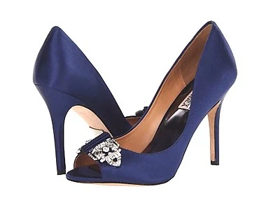 NIB Badgley Mischka DAVIDA DECO satin wedding evening open toe pump shoes Navy 6 - Image 1 of 2