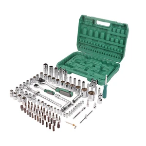 108pcs Socket and Drive Tool Kit 1/2" 1/4" Metric Drive Bit Ratchet Tool Kit - Afbeelding 1 van 8