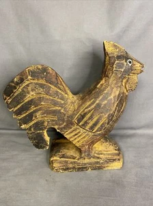 Hahn Vintage primitiv Holz handgeschnitzt Volkskunst Deko Bauernhof rustikal - Bild 1 von 7
