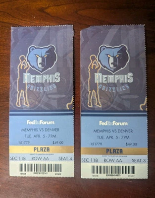 Lot  2 Grizzlies Nuggets Ticket Stubs April 5, 2005 Pau Gasol - Carmelo Anthony - Image 1 of 4