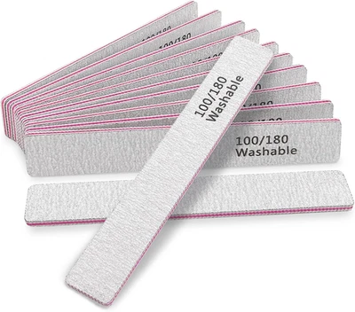 Lima de uñas 12 piezas profesional reutilizable 100/180 grano doble cara lavable uñas F Foto 1 de 4