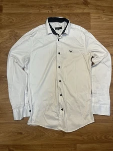 Emporio Armani Long Sleeve Collared Shirt • White With Black Buttons • Size S - Picture 1 of 4