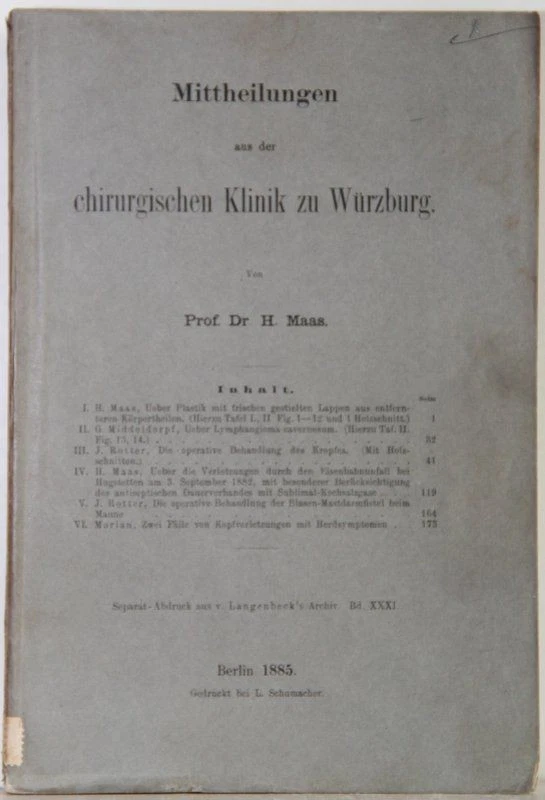 Comunicazioni Dalla Clinica Chirurgica Di Würzburg. (= Stampa Separata Da V. - Immagine 1 di 1