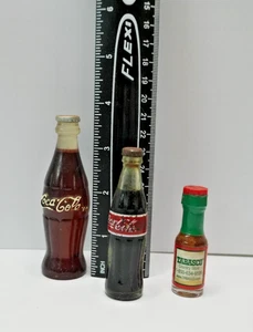 Lot of 3 Mini Bottles – Vintage Glass Coca-Cola, Plastic Coke, & Mini Tabasco - Picture 1 of 4