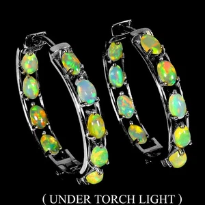 925 Sterling Silver Earrings Oval Fire Opal 5x3mm Natural Gemstone Jewelry - Picture 1 of 14