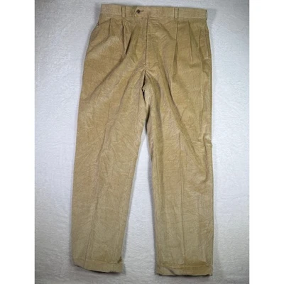 Calça social Mr. Wicks by Corbin masculina 36x30 bege veludo plissado feita nos EUA - Imagem 1 de 4