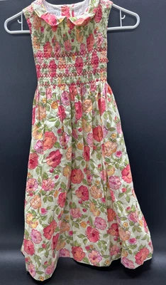 Vestido Talbots Niños Talla 8 Niñas Coral Rosa Verde Floral Calado Sin Mangas Forrado Foto 1 de 4