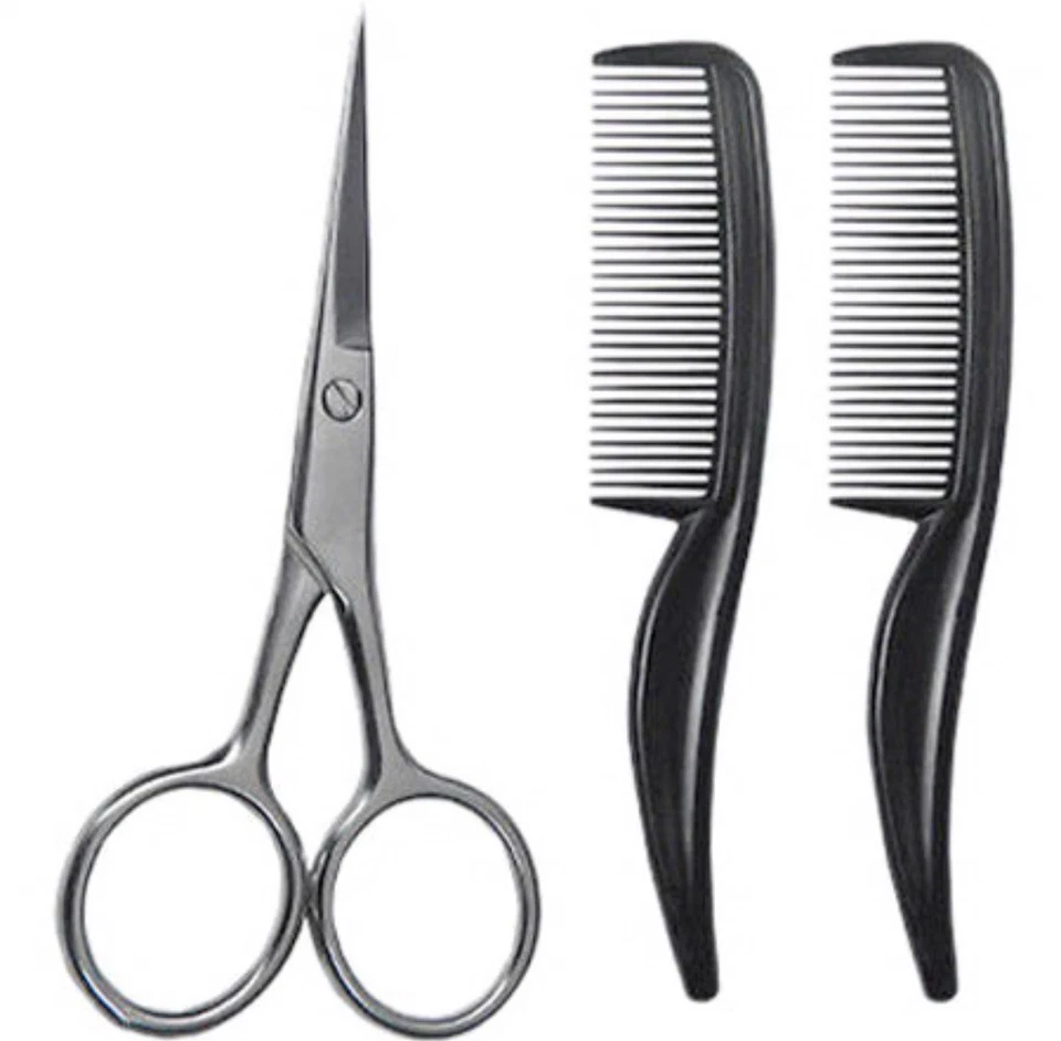 Scalpmaster #SC-9023 Mustache Eyebrow tiny Comb 3" Long 4/8" & Scissors Shears - Image 1 of 4