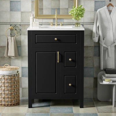 24" Bathroom Vanity with Ceramic Sink, Modern Storage Cabinet w/Soft Close Door - Image 1 of 4