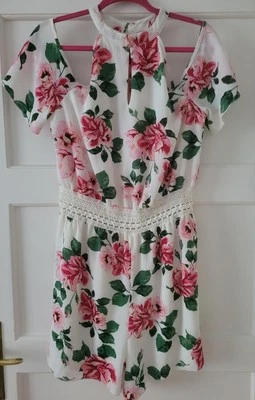 Overall Jumpsuit🌹🌺 Gr.40/42 Rosen Pink Weiß Off Shoulder wunderschön wie NEU - Bild 1 von 4