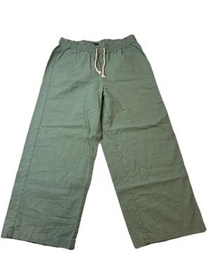 Calça feminina J.Crew linho algodão perna larga 8 verde cordão cintura casual - Imagem 1 de 4